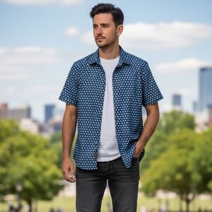 Take 50% OFF- Men's Blue Polka Dot Shirt, Size-XL